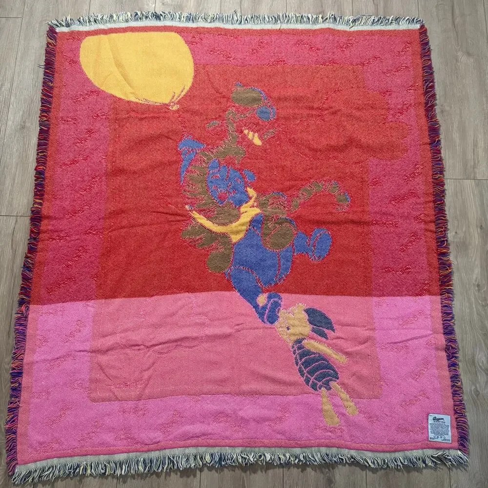 Vintage 90s Disney Winnie The Pooh and Tigger Piglet Tapestry Throw Blanket